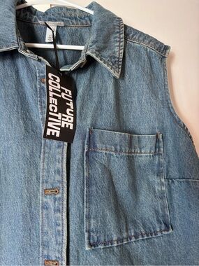 Future Collective Womens Light Blue Denim Button-Down Vest Shirt